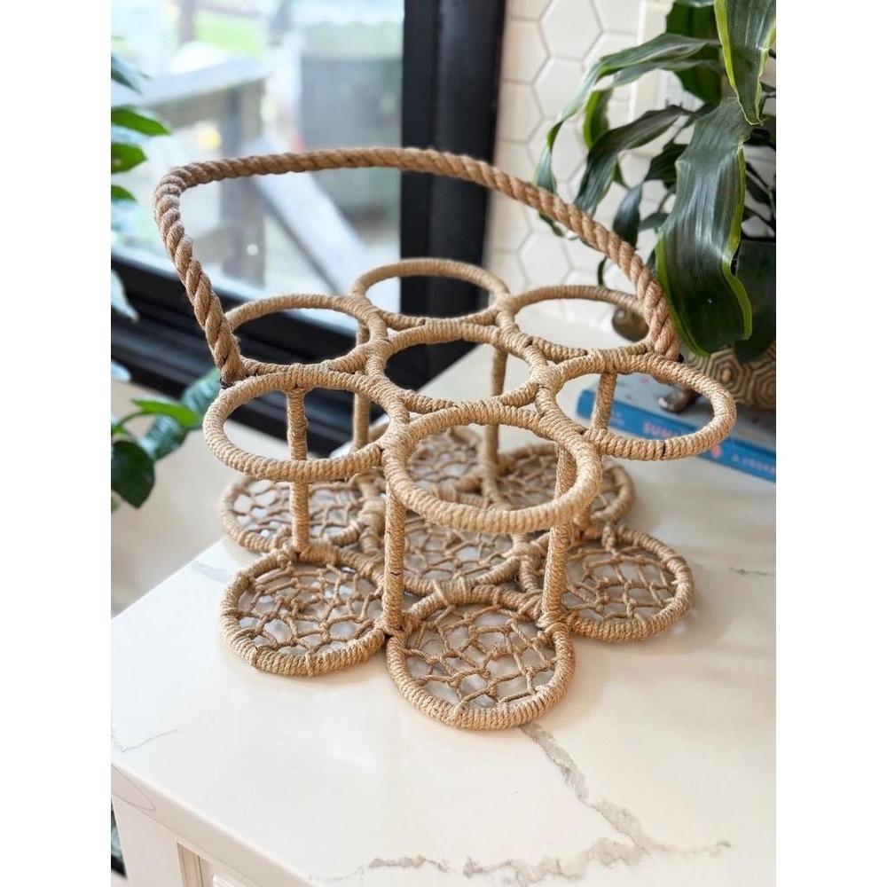 Vintage Rope Wine Bottle Holder Nautical Bar Decor Hanging Plant Holder 6 Slot